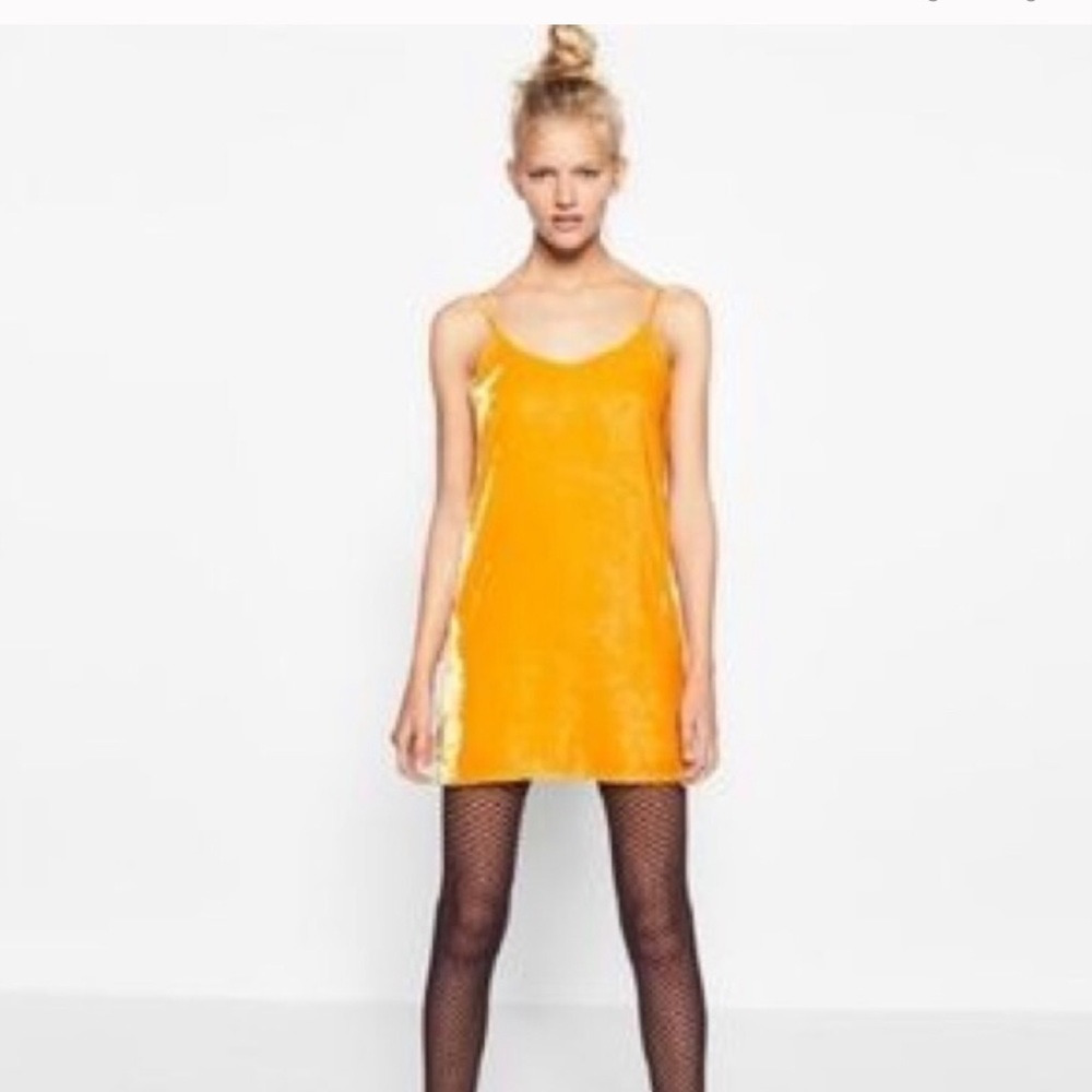 Zara- yellow velvet mini dress xs